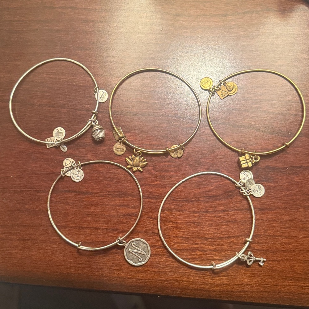 Alex and Ani Silver and Gold Charm Bracelets Set